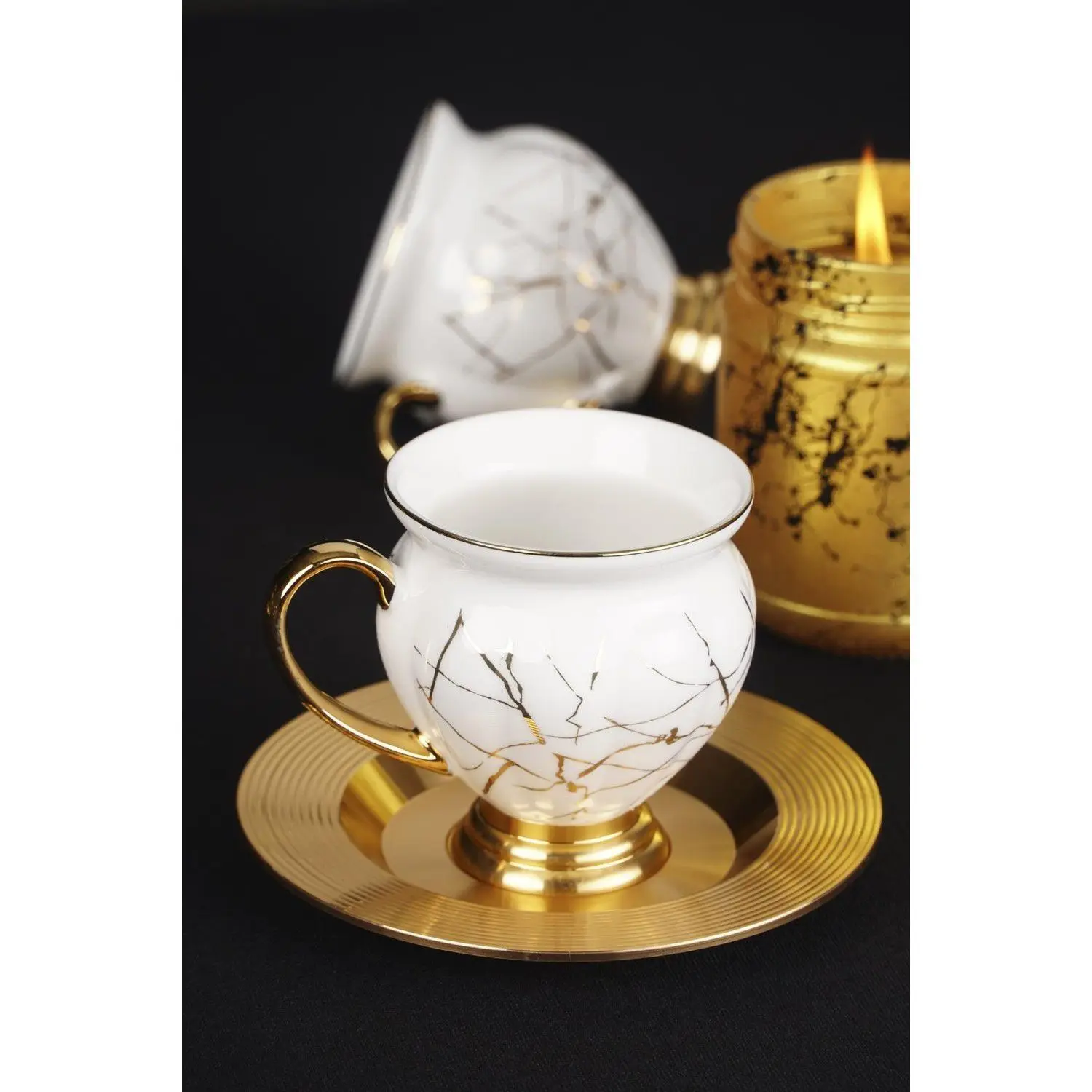 

DOLBOVI Acar Plus Lima 6'lı Footed Porcelain Marble Pattern coffee cup Pad KOH-010665/8 White mug кружка coffee cup cup