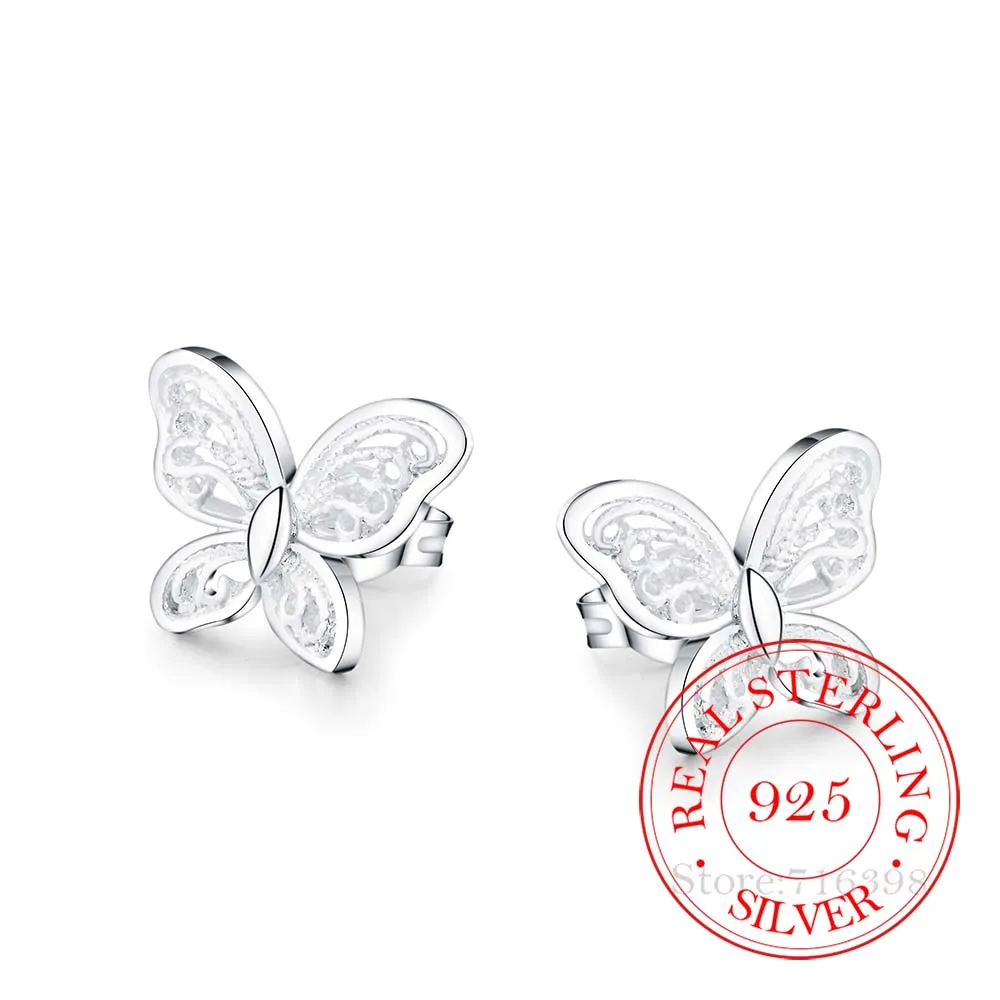 High Quality 925 Sterling Silver Women Jewelry Korean Silver Cute Butterfly Stud Ear Earrings for Women 2020 Wedding Party Gift