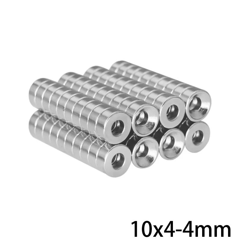 10~200PCS 10x4-4 Stong Permanent NdFeB Strong Magnets 10x4 mm Hole 4 mm Round Countersunk Neodymium Magnetic Magnet 10*4-4 10*4