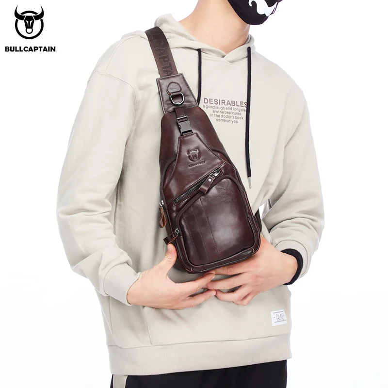 Imagem -03 - Bullcaptain-bolsa de Peito de Couro Genuíno Masculina Mala de Negócios Grande Capacidade Estilo Casual 2023