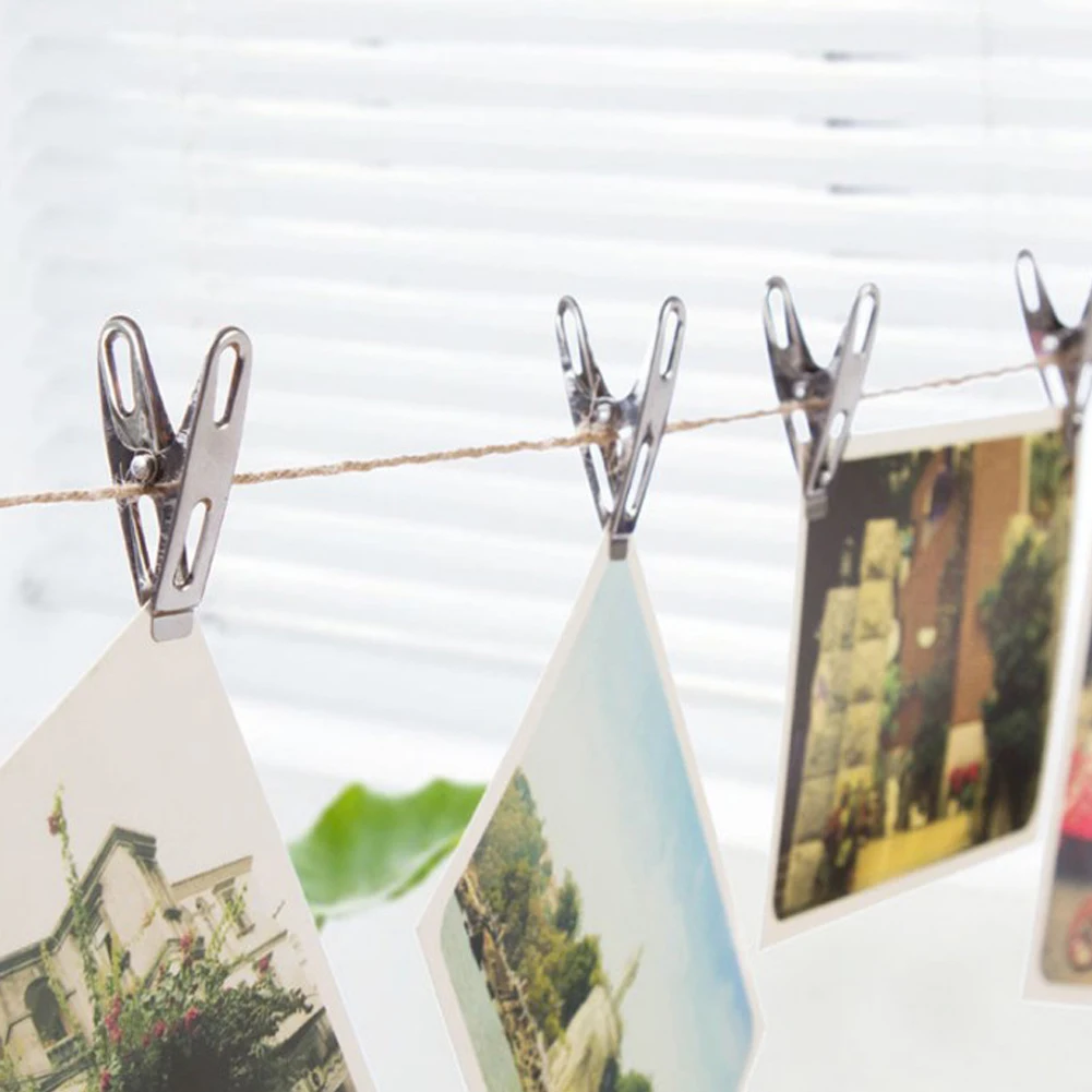 40pcs Practical Stainless Steel Clothes Pegs Clips Socks Clips Pins Clamps Paper Craft Decoration Clips Pegs Mini Size