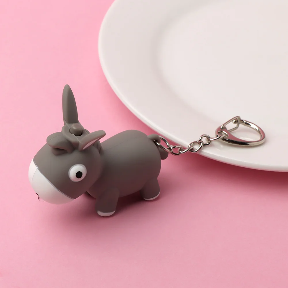 Cute Donkey LED Light Keychain Mini Flashlight Sound Key Ring Cartoon Kids Toys Women Girls Jewelry Gift