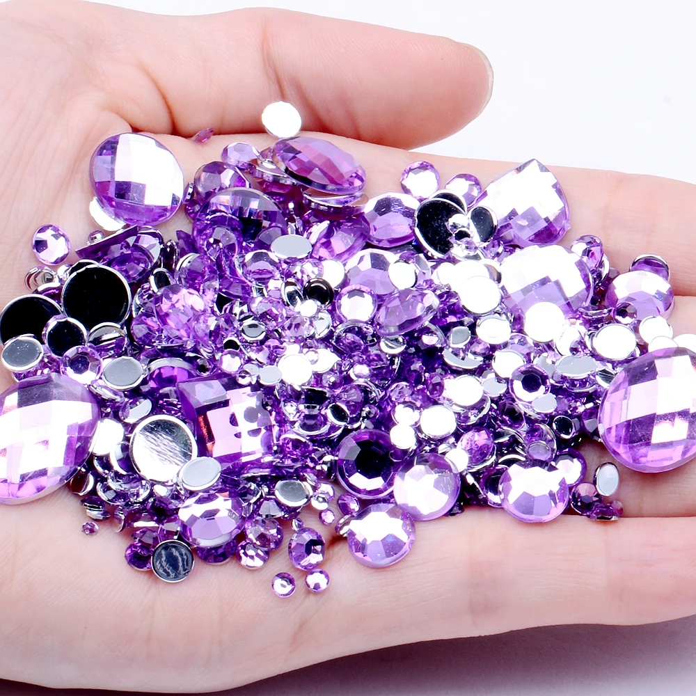 Mix Sizes light purple Round strass Acrylic Loose Non-Hotfix Flatback Rhinestone Nail Art Crystal Stones For Wedding Decorations