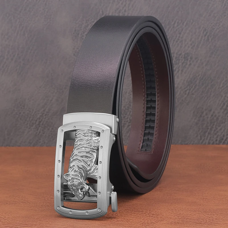 Tiger Belt Men\'s Luxury Leather Automatic Buckle Designer Fashion Black Belt Genuine Men\'s Casual Belt High Quality