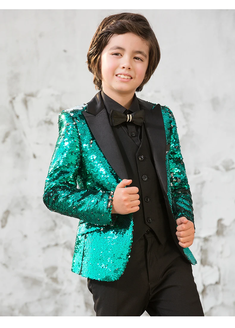 

Handsome One Button Sequin Kid Complete Designer Boy Wedding Suit Boys' Attire Custom-made (Jacket+Pants+Tie) 07