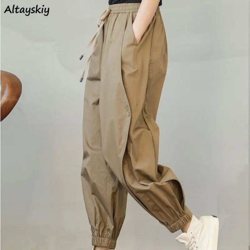 

Causal Pants Women Khaki Stylish Pockets Spring Solid Ankle Length Unisex Streetwear Aesthetic Harem Trouser Chic Soft Hot