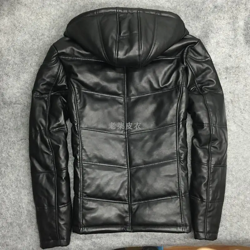 

100% Real Leather Coat Men Winter Duck Down Genuine Leather Jacket Man Streetwear Sheepskin Coat Warm Bomber Jacket W2382