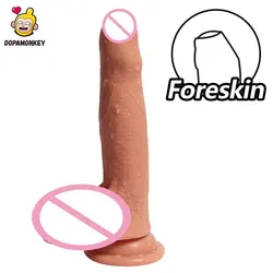 DopaMonkey Realistic Foreskin Dildo Strong Suction Cup Adult Toys Realistic Penis Skin feeling Big Dildo Sex Toy For Woman