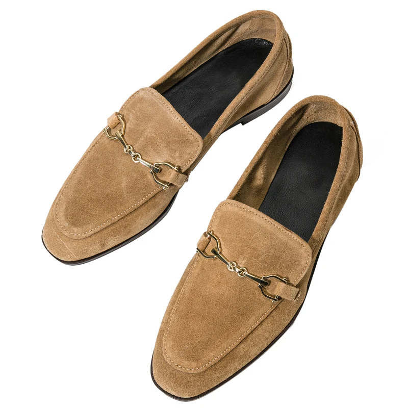 Banyiyou 2026 Autumn Women\'s Shoes Metal Decoration Single Shoes Female Cow Suede Slip-on Flats Loafers Lazy Comfortable Shoe