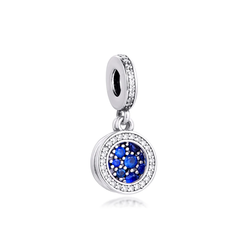 

Fits Europe Bracelet 925 Sterling Silver Sparkling Blue Disc Double Dangle Charms S925 Metal Beads for Jewelry Making 2020 New