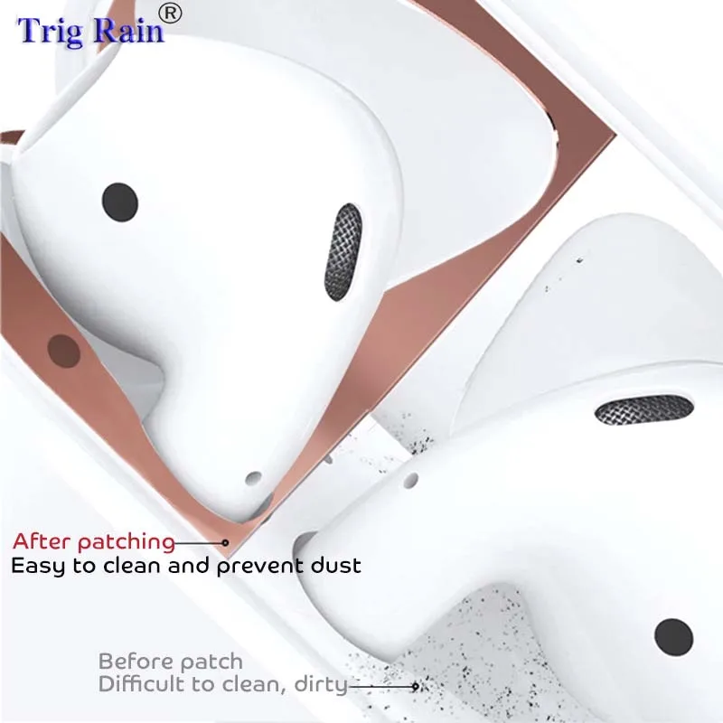 โลหะป้องกันฝุ่นสติกเกอร์สำหรับApple AirPods Caseป้องกันฝุ่นป้องกันสติกเกอร์ผิวสำหรับAir Podsอุปกรณ์เสริ...