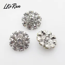 LKERAN 10Pc 20mm Flower Clear Crystal Rhinestone Buttons Center Scrapbooking Diy Decoration Diamond Metal Base For Sewing Button