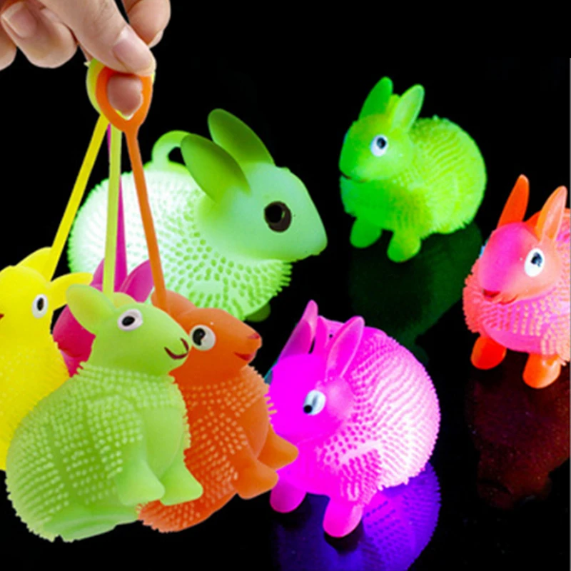 50PCS Party Decoration Led Bouncy Balls Glowing Rabbit Soft Rubber Ball Toy Luminous For Party Supplies Jump Fluffy Vent Toys