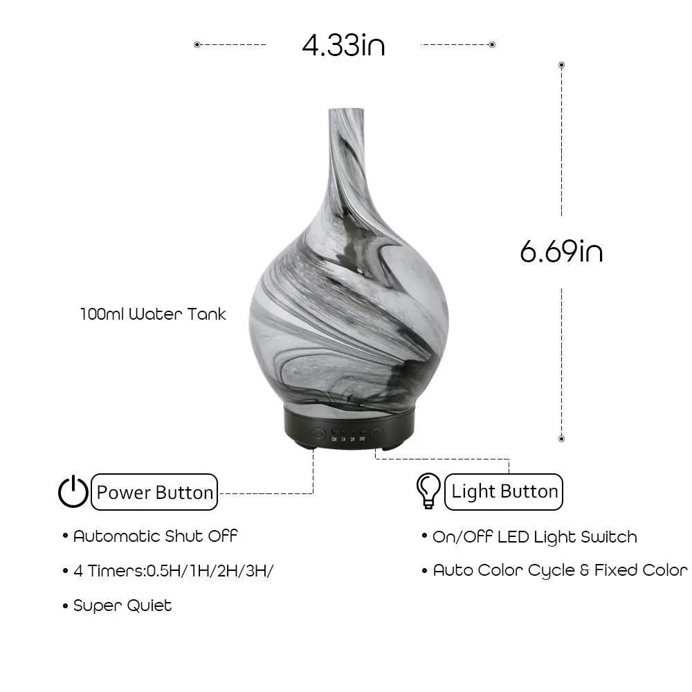 Umidificatore Olio Essenziale Diffusore di Aroma Nebbia Fredda Umidificatore Ad Ultrasuoni Auto Shut-Off con Impostazione del Tempo