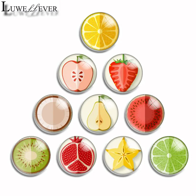 10mm 12mm 14mm 16mm 20mm 25mm 493 Fruit Cross Section Mix Round Glass Cabochon Jewelry Finding 18mm Snap Button Charm Bracelet