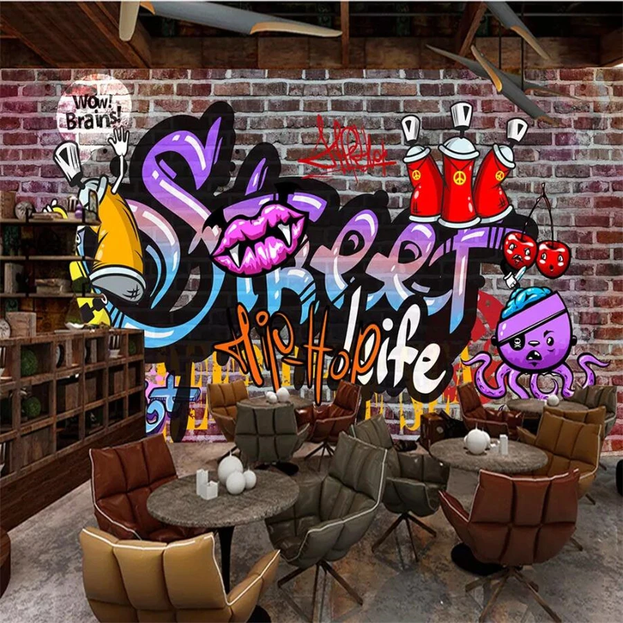 

mural Custom wallpaper 3d photo murals street graffiti trend brick wall broken wallpaper bar ktv diba background wall 3D 3d