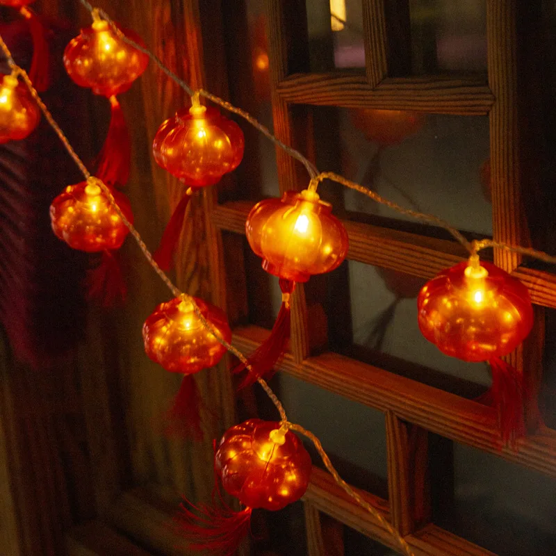 PheiLa LED Chinese Red Lantern String Light Jubilant Garland Lamp Battery Operated for Chinese New Year Hanging Door Head Decor