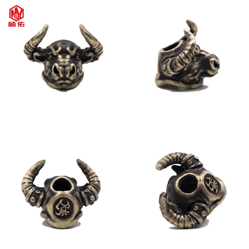 1PC EDC Paracord Beads Bull Head Retro Brass Copper Oxide Umbrella Rope Cord Lanyard Pendants Knife Beads Knife Accessories