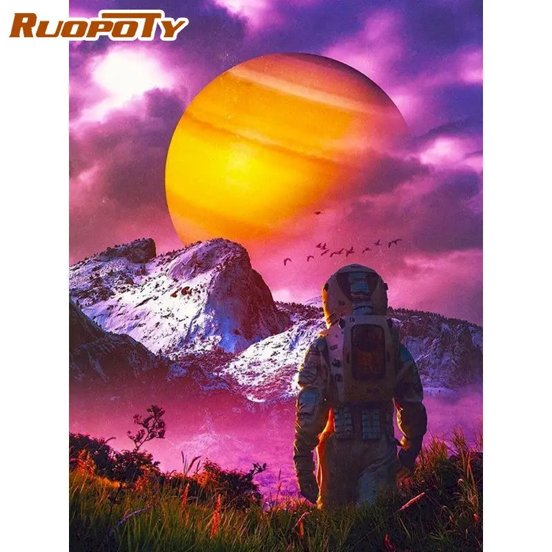 RUOPOTY 60×75 Frame DIY Painting By Numbers Astronaut Figure Paint By Numbers Drawing On Canvas Unique Gift Home Decoration