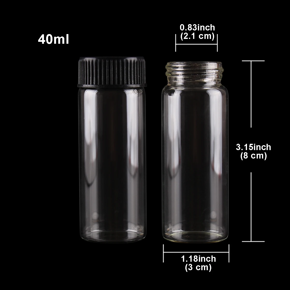 5pcs 40ml 30*80mm Glass bottle with Black Plastic Caps Clear Glass Jars Spice Jars Potion bottles Glass Vials for Wedding favors