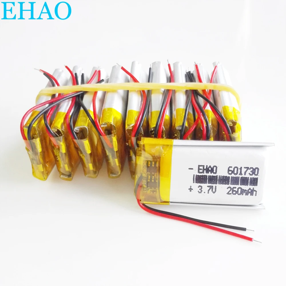 Lot 10 PCS 3.7V 260mAh LiPo Rechargeable Battery 601730 lithium polymer cells Handheld Navigator for Mp3 GPS bluetooth Camera