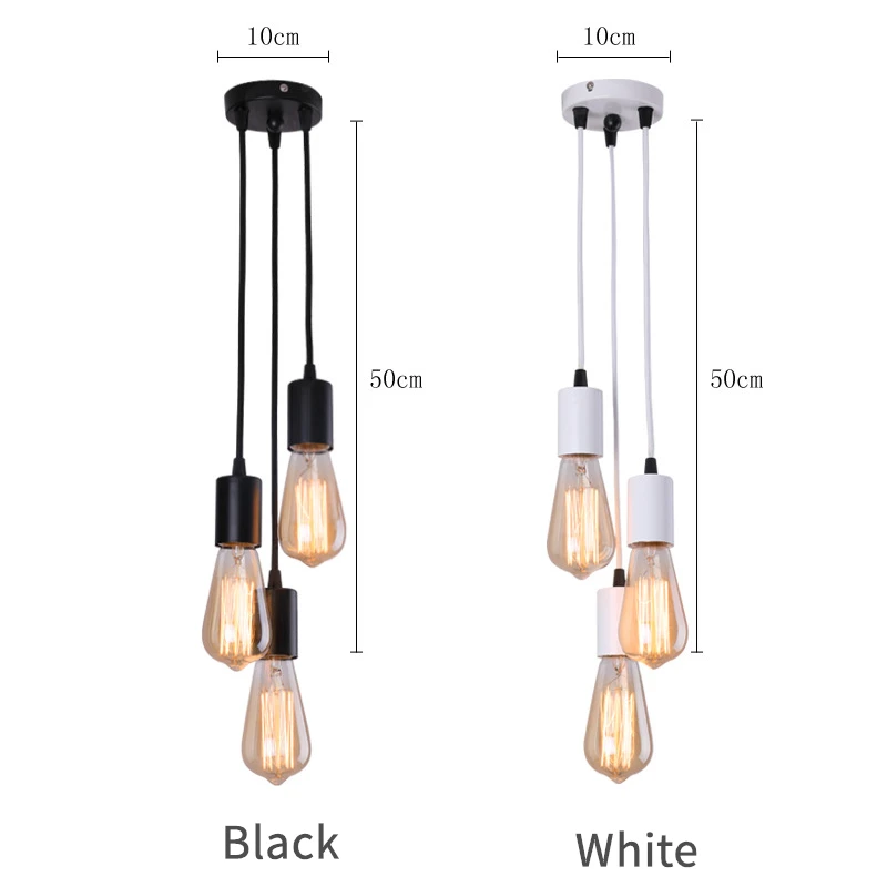 Vintage industrial teto suspensão LED pingente lâmpada, 3 cabeças, E27 titular base, retro, cozinha, quarto, pendurado luzes montagem, casa