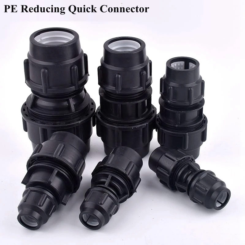 

1pc 20-63mm Black PE Reducing Quick Connector Agricultural Farm Water Pipe Joint Garden Watering Irrigation System Tube Fittings