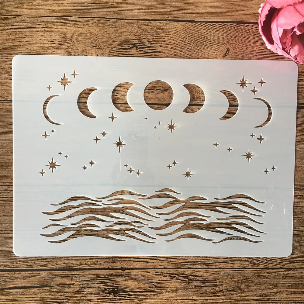 A4 29cm Phase of The Moon Mountain DIY Layering Stencils Wall Painting Scrapbook Coloring Embossing Album Decorative Template