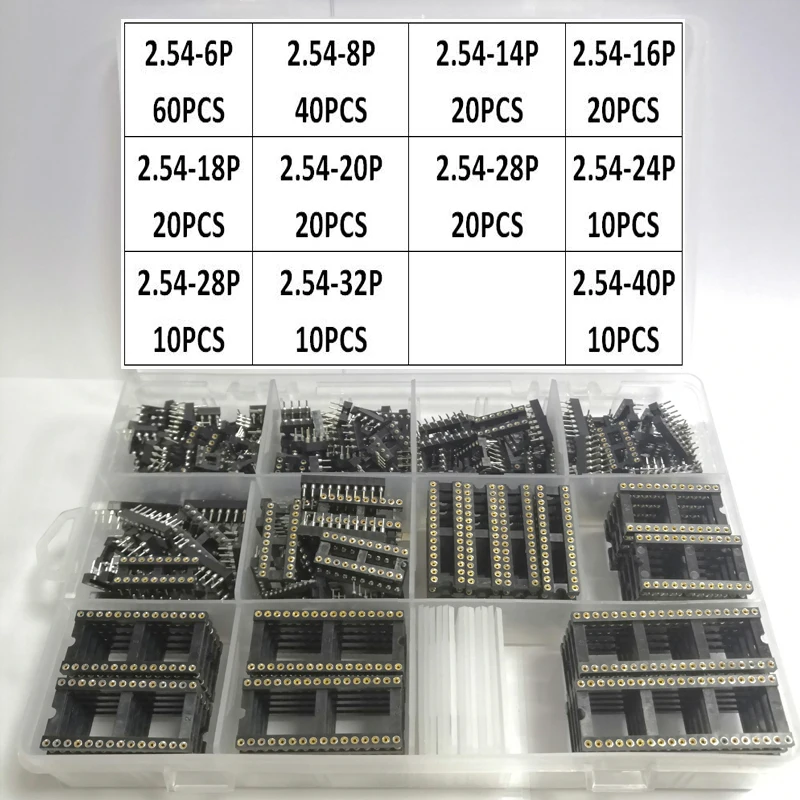 

240PCS Round Hole Ic Socket Kit Connector DIP 6 8 14 16 18 20 24 28 32 40 Pin Sockets DIP6 DIP8 DIP14 DIP16 DIP18 DIP20 DIP28