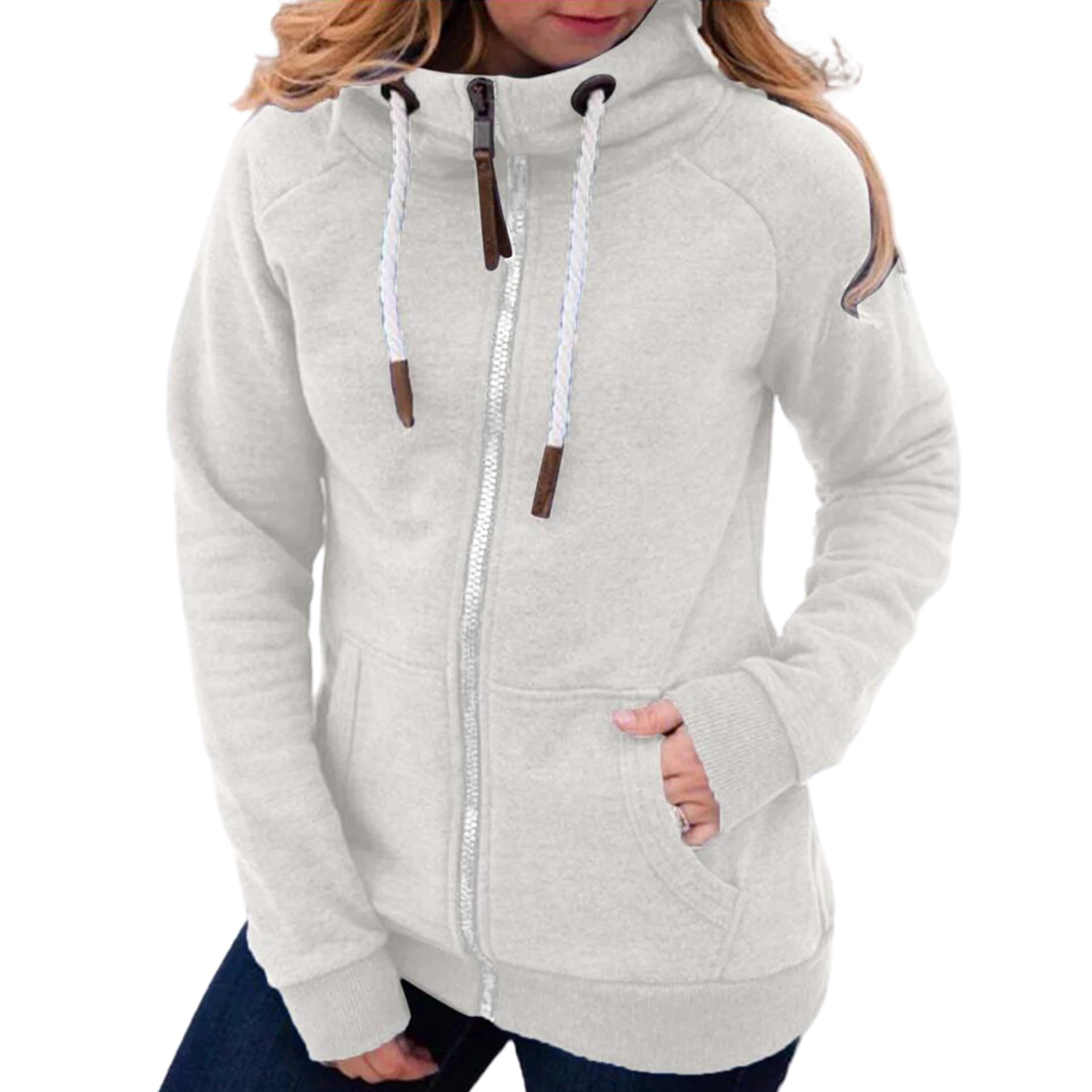 2020 Women Solid Color Hoodies Zipper Pocket Sweatshirt Long Sleeve Warm Soft Coat Women's Clothing женская куртка femme veste