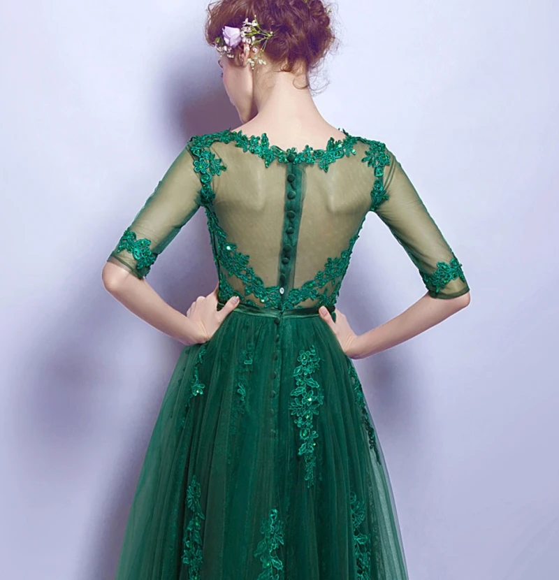 Vestidos de Noche largos de té verde para mujer, Media manga, apliques de cuentas de tul, vestidos de fiesta de graduación, abiye gece elbisi, gran oferta, 2024