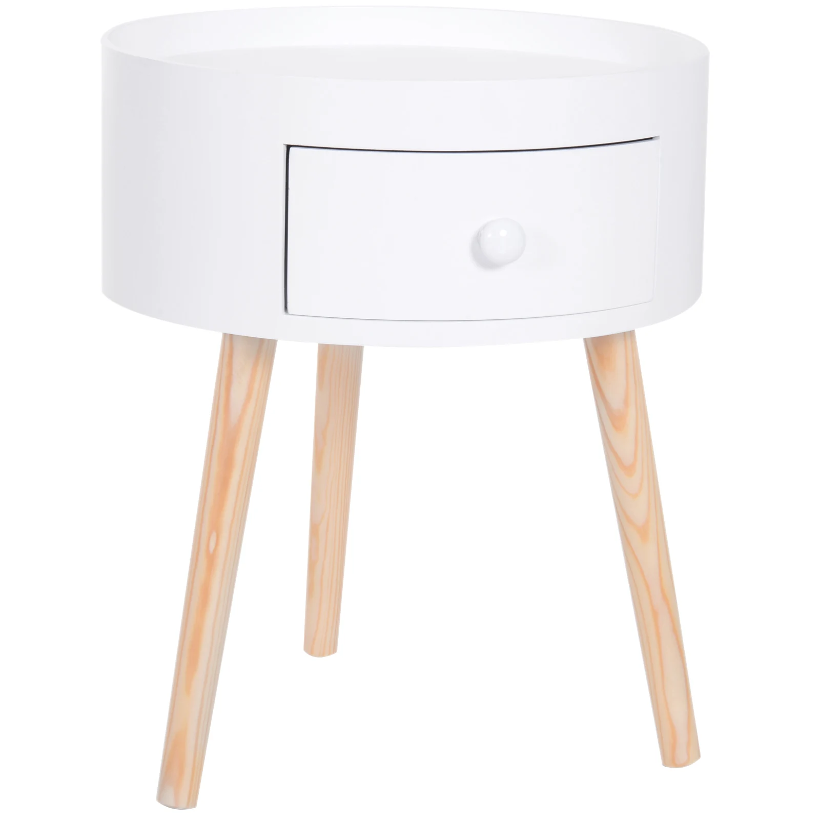 HOMCOM Living Room Bedroom Auxiliary Bedside Table with 1 Drawer Rim Raised Edge 3 Wooden Leg 38x45 cm White