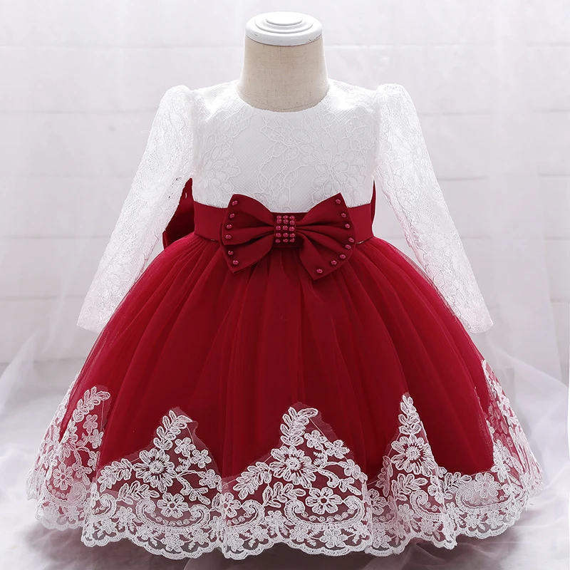long sleeve first birthday dress Elladie kids Girls Pink Dress With Exaggerated Bow Decor,Autumn Fairy First  Birthday Round Neck Lantern Sleeve Pleated Elegant Long Sleeve Dress For  Young Girl