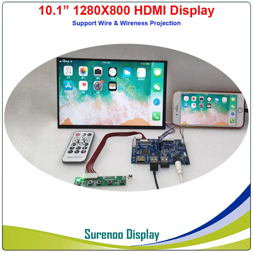 

10,1 "1280*800 HDMI-совместимый IPS ЖК-модуль Монитор Экранная панель USB Wi-Fi для Apple и Android Провод/Проекция безireness