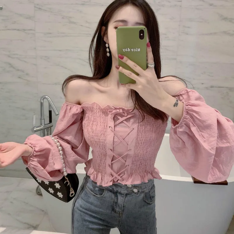 Shirts Women Square Collar Solid Bandage Sexy Korean Style Chic Leisure New Arrival Vintage Streetwear Womens Daily Fashion