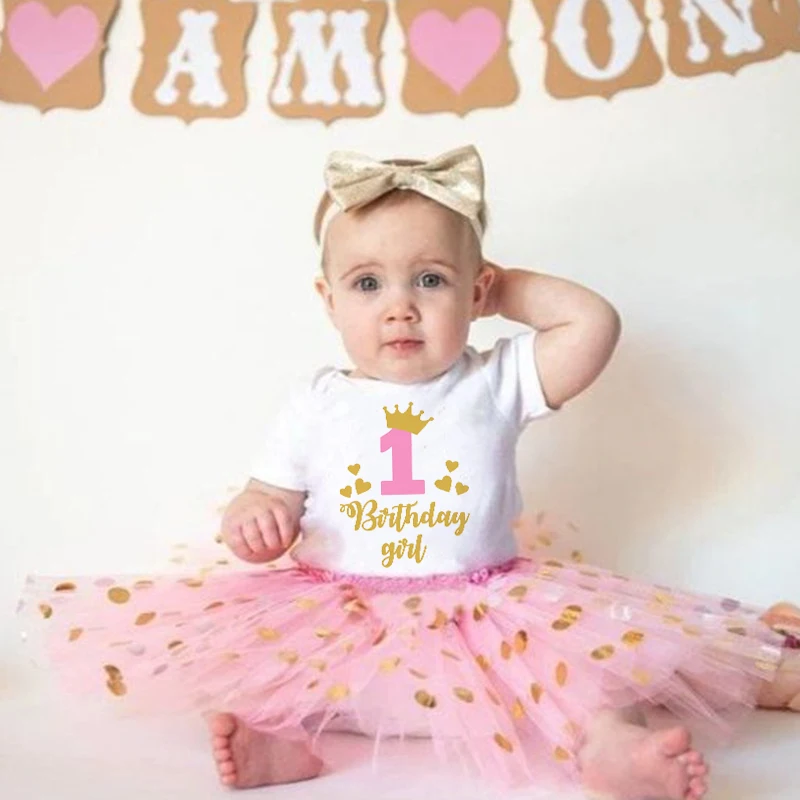 First Birthday Baby Girl Birthday Party Dress Cute Pink Tutu Cake Dresses + Romper Outfits Toddler Girls Summer Clothes Jumpsuit