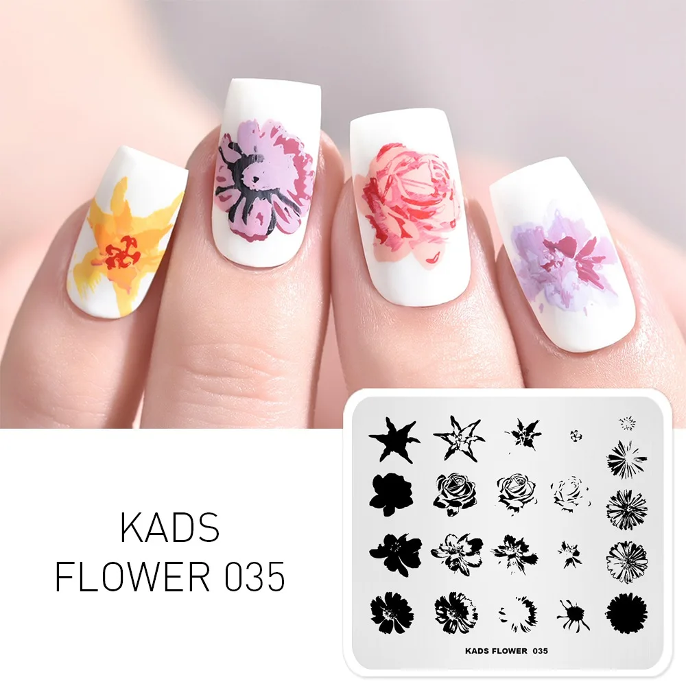 

KADS Flower 035 Overprint nail plates Flower Shape Image Manicure Template Stencil Beauty Tools Nail Art Image Stamp Plate