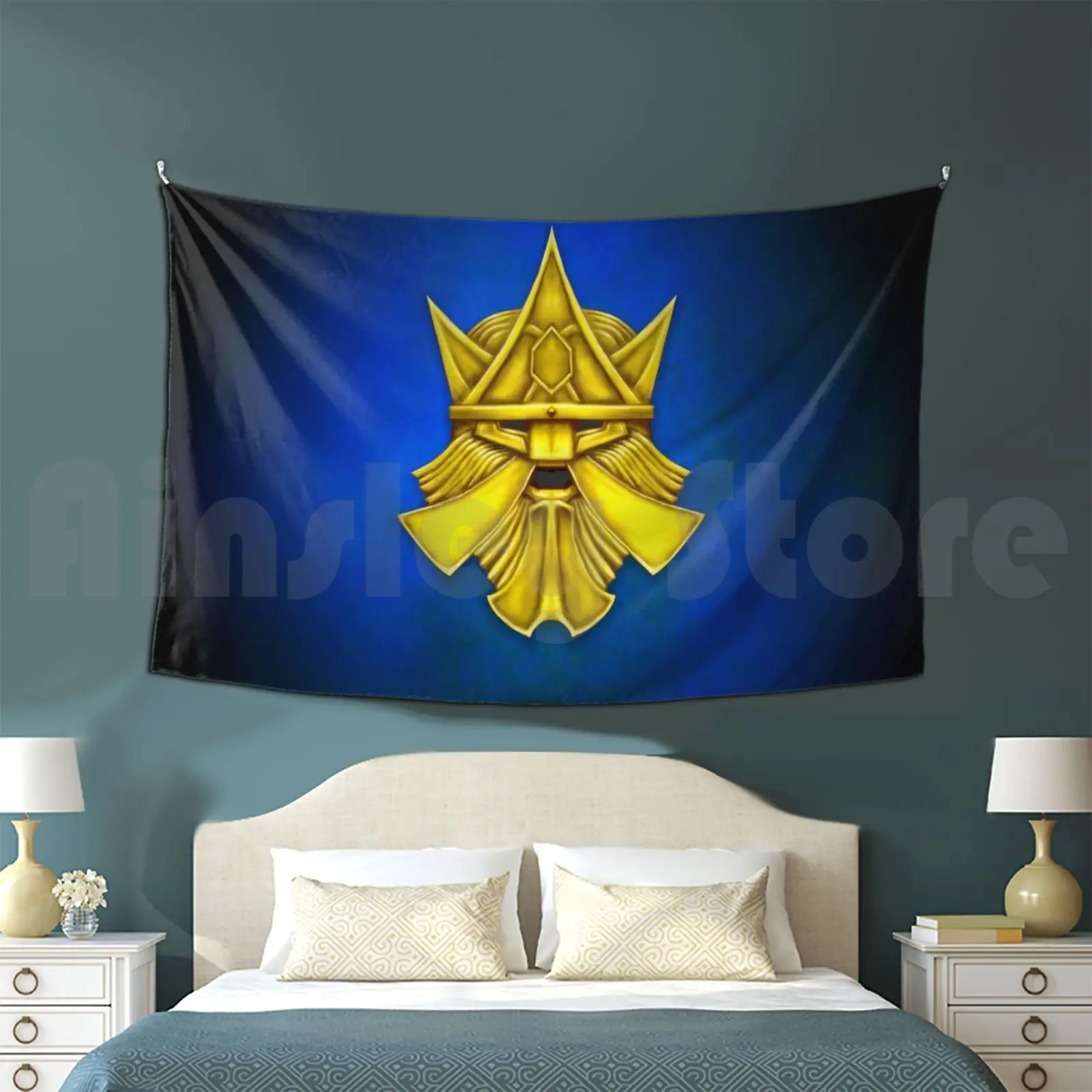 Dwarf Bronze Crown Helmet-Version 2 Tapestry Living Room Bedroom Fantasy Dwarf Heraldry Solar Cross Dwemer