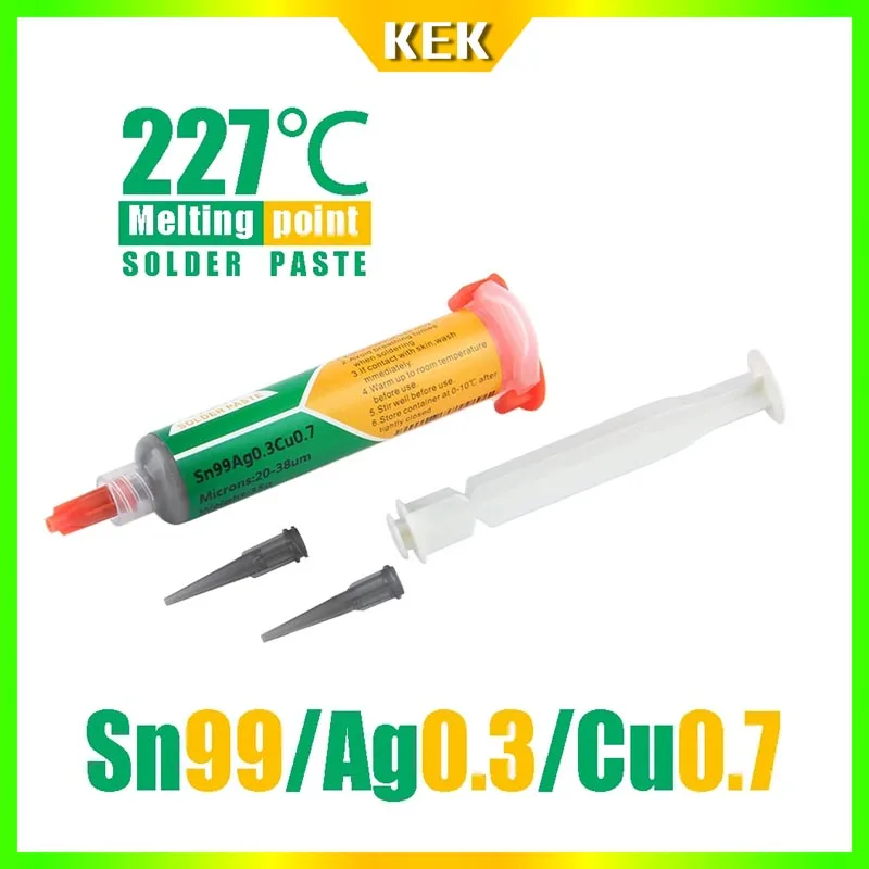 Needle-tube Type Lead-free Solder Paste Sn99Ag0.3Cu0.7 Melting Point 227℃ Repair Soldering Paste PCB Repair Welding Paste 0.3AG