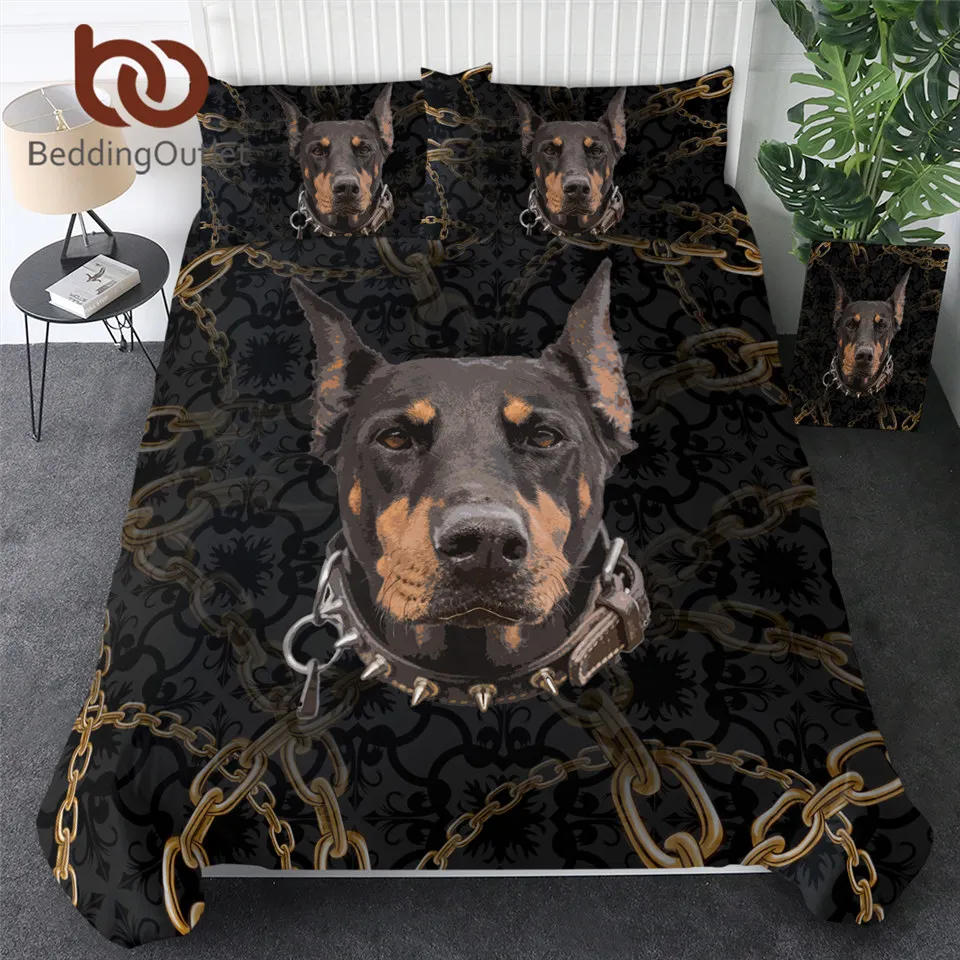 BeddingOutlet Doberman Bedding Set Chain 3D Printed Kids Boys Duvet Cover Dog Black Bed Set Animal Bedclothes 3pcs Home Textiles