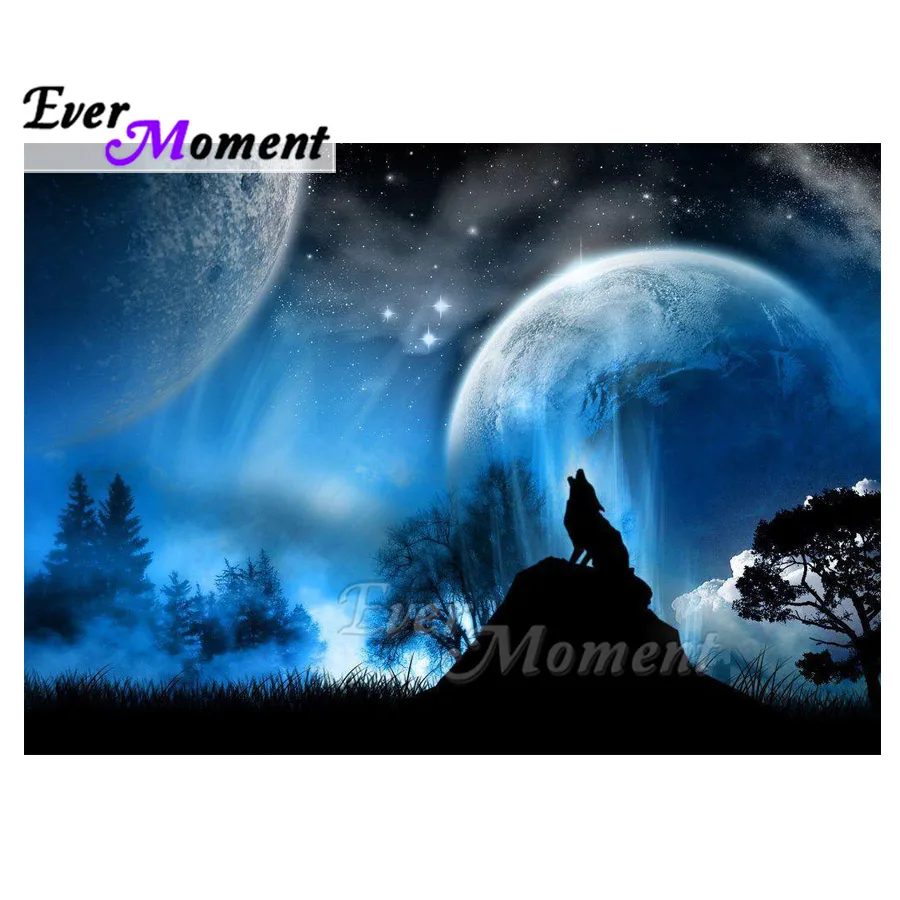 

Ever Moment Diamond Painting Wolf Moon Night Tree Picture Of Rhinestone 5D DIY Decor Diamond Embroidery Full Square ASF2001