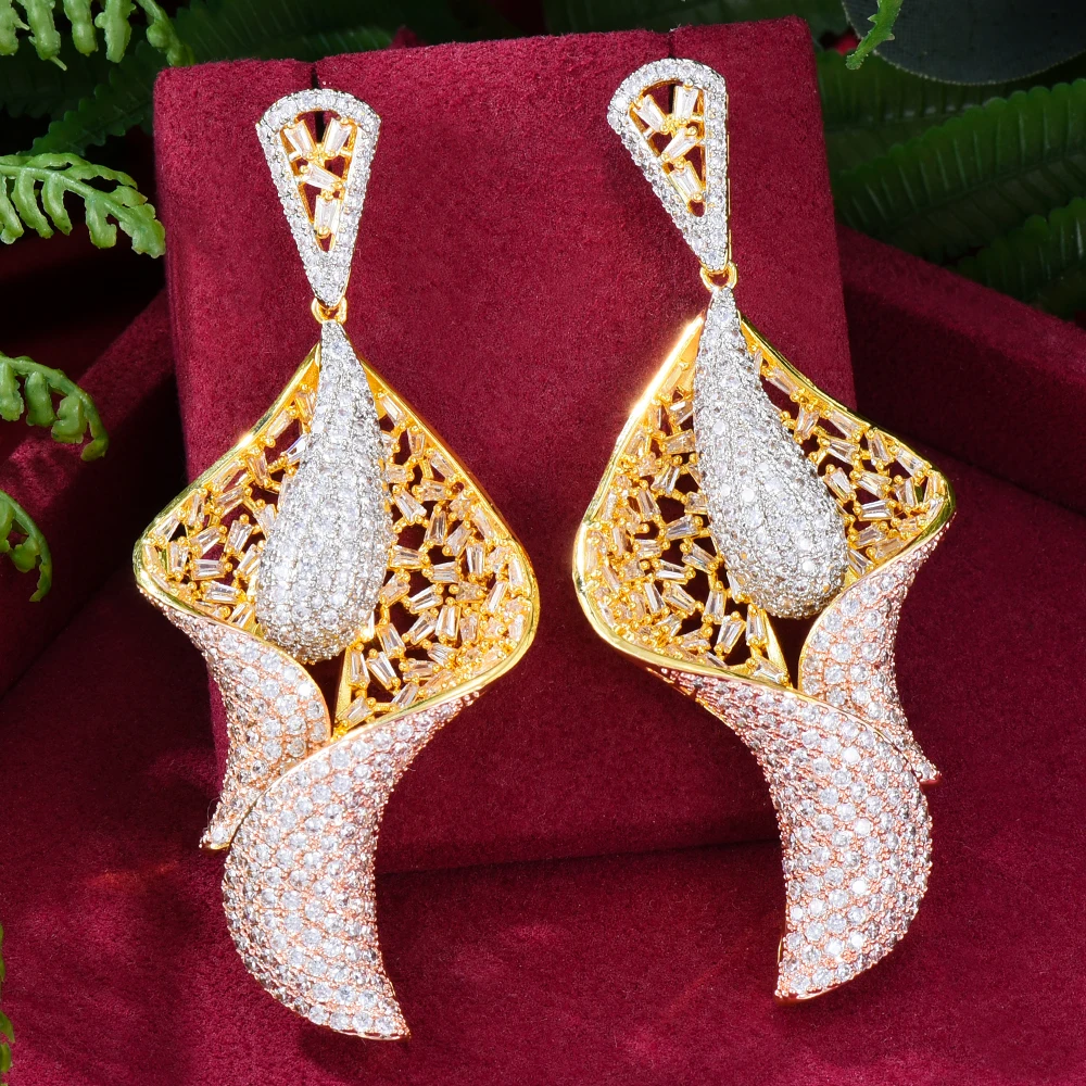 GODKI MAXI African Lily Flower Leaf Earrings For Women Wedding Party Cubic Zircon Dubai Bridal Earring boucle d'oreille 2021