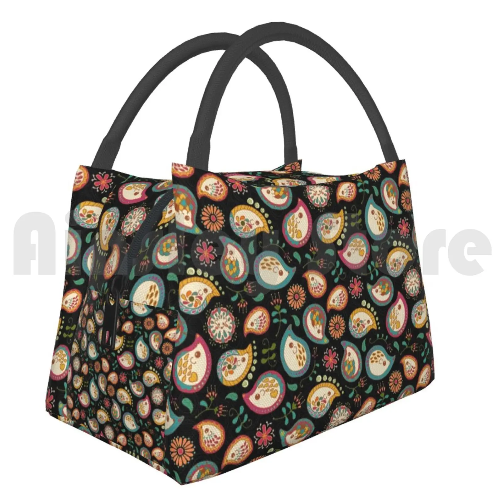 Cooler Lunch Bag Picnic Bag Hedgehog Paisley _ Party Colors Hedgehogs Cashmere Flower Party Animal Patterns