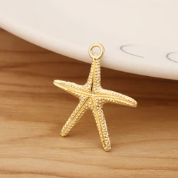 10 Pieces Gold Color Starfish Sea Star Beads Charms Pendants for DIY Earrings Jewellery Making Findings Accessories 26x20mm