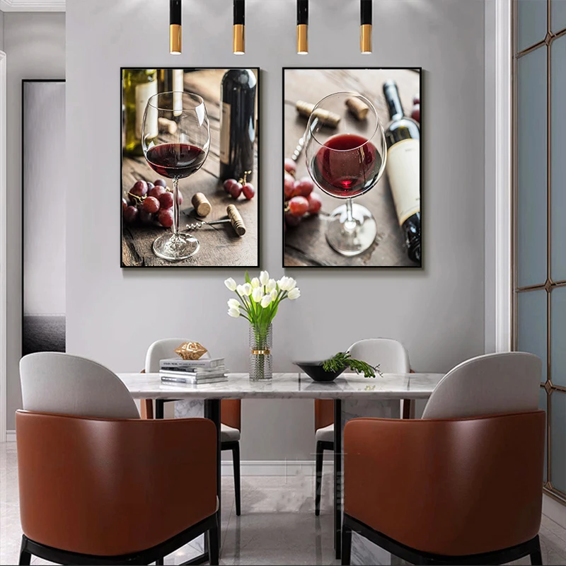 Modern Style Grapes Red Wine and Cheese Champagne Canvas Painting Poster And Prints Wall Art Pictures For Living Room Decoration