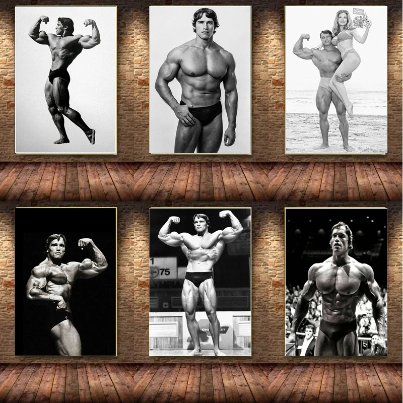 Muscle Man Arnold Schwarzenegger Bodybuilding Fitness Poster Prints Painting Workout Wall Art Pictures Cuadros for GYM Decor