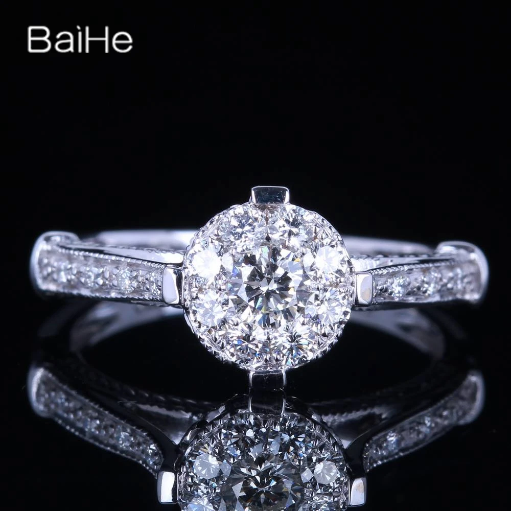 

BAIHE Solid 14K White Gold H/SI Genuine Natural Diamond Ring Men Women Wedding Trendy Fine Jewelry Anel diamante anillo diamante