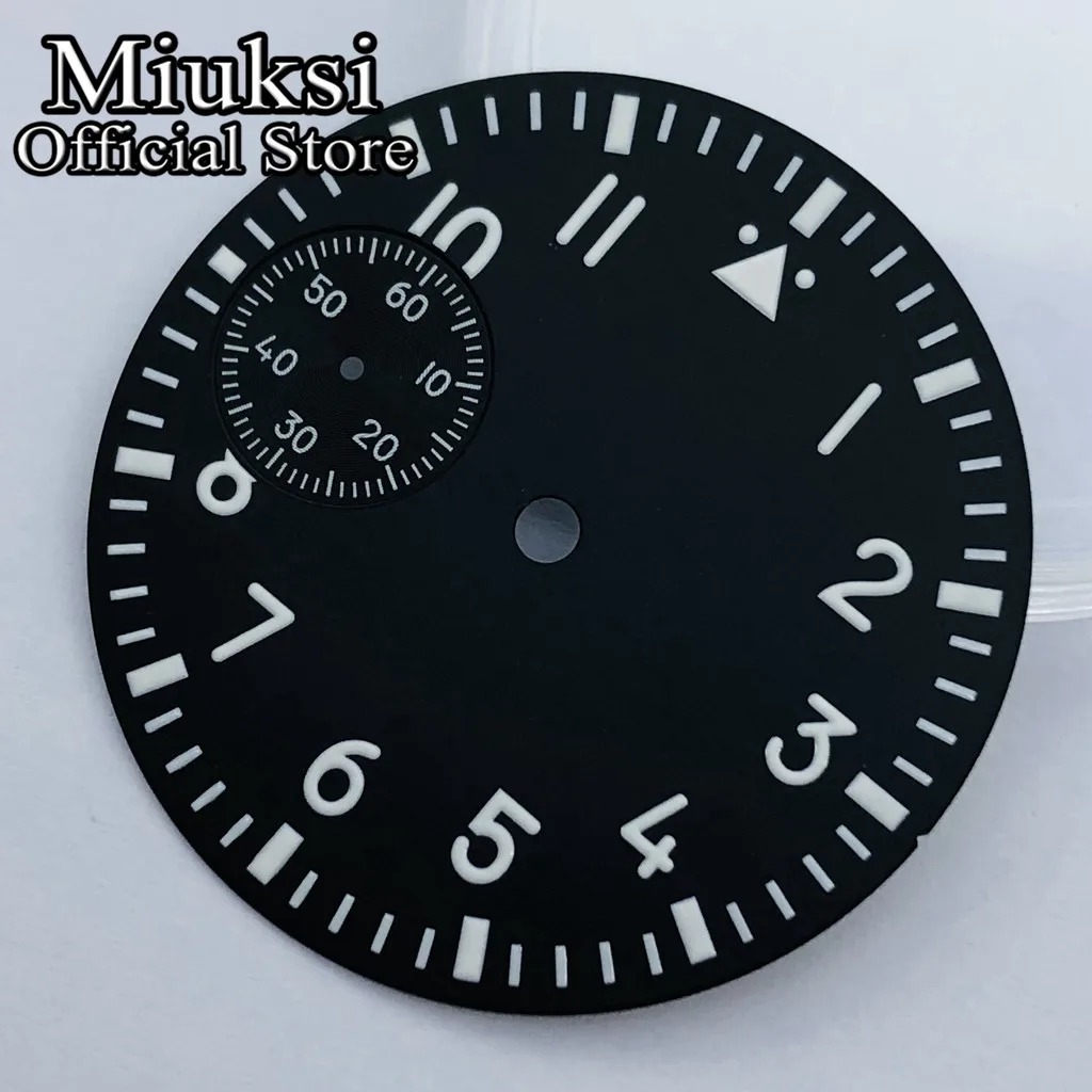 Miuksi 37mm black blue green white watch dial fit ETA 6497 or Seagull ST3600 movement