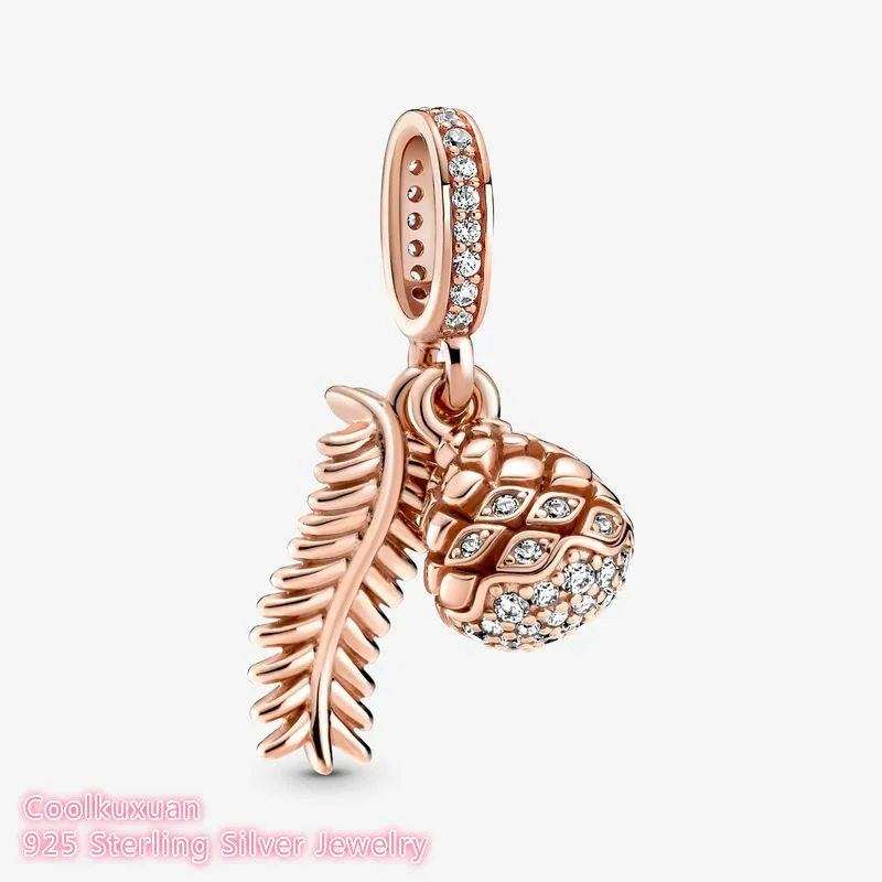 

Autumn 925 Sterling Silver Rose gold Sparkling Pine Cone Dangle Charm beads Fits Original Pandora bracelets Jewelry Making