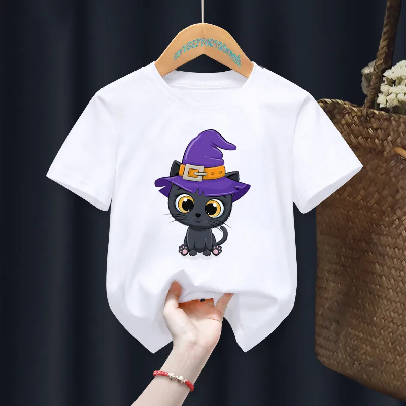 Cadılar bayramı yarasa karikatür baskı beyaz t-shirt çocuk Kawaii bebek sevimli üstleri Tee bebek kız erkek hediye elbise, damla gemi
